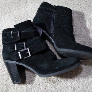 INC International Concepts Black Heeled Bootie with Buckles